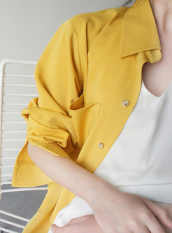 Casual Women Yellow Blouses With Pockets