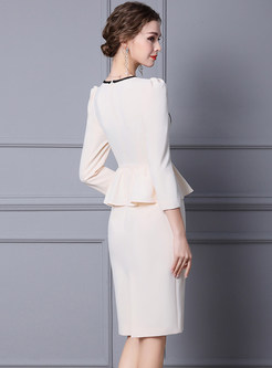 Women Elegant Long Sleeve High Waist Bodycon Dress