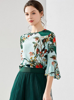 Flare Sleeve Stylish Floral Print Blouses for Women