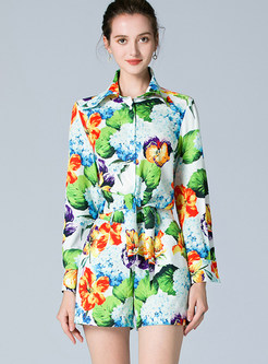 Pretty Allover Print Summer Pant Suits
