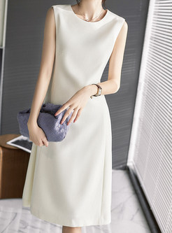 Sleeveless Solid Color Office Dresses With Pockets