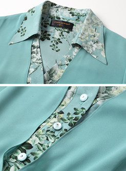 Shirt Collar Floral Print Split Chiffon Dresses