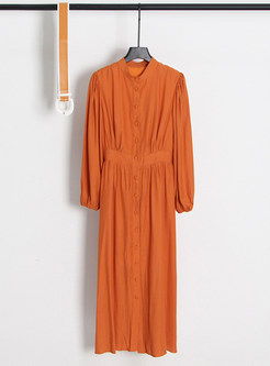 Single-Breasted Long Sleeve Beach Midi Dress