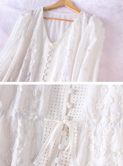 Premium V-Neck Swiss Dot White Dresses