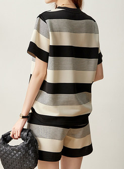 Summer Loose Striped Knit Womens Pant Suits