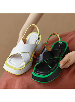 Open Toe Cross Straps PU Platform Shoes for Women