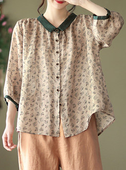 Loose Retro Patchwork Floral Print Blouses For Women