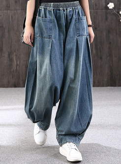 Plus Size Elastic Waist Womens Baggy Jeans