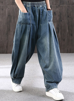 Plus Size Elastic Waist Womens Baggy Jeans