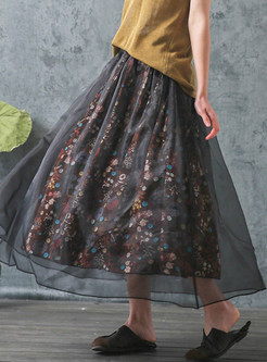 All Over Print Mesh Midi Skirts For Women