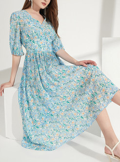V-Neck Floral Silk Simple Summer Dresses