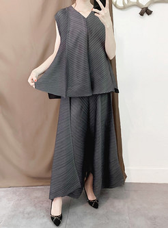 V-Neck Sleeveless Plus Size Asymmetric Dressy Pant Suits For Women