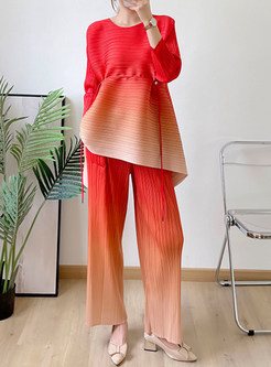 Long Sleeve Gradient Pant Suits Plus Size For Women
