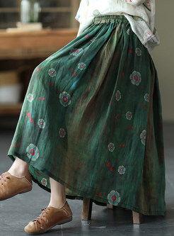 Retro Linen Print Long Skirts For Women