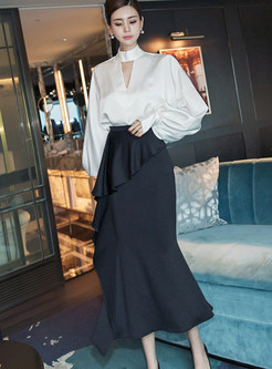 Fashion Lantern Sleeve Work Skirt Sets