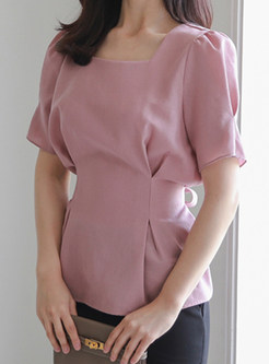 Square Neck Gathered Waist Summer Tops For Women