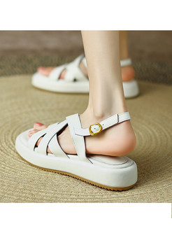 Casual Round Toe Metal Buckle Platform Shoes