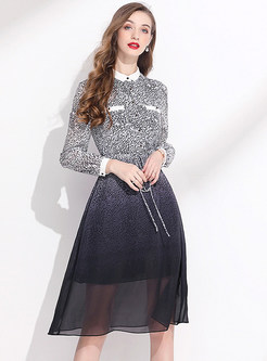 Long Sleeve Patchwork Chiffon Cocktail Dresses