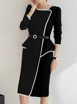 Brief Long Sleeve Patchwork Scuba Dresses For Business Casual Women