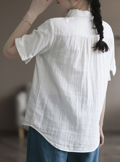 Turn-Down Collar Short Sleeve White Blouses For Women
