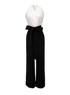 V-Neck Sleeveless Color-Blocked Womens Commuter Jumpsuits