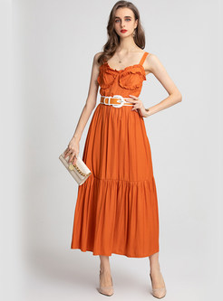 Solid Color Sweet Camisole Maxi Dresses