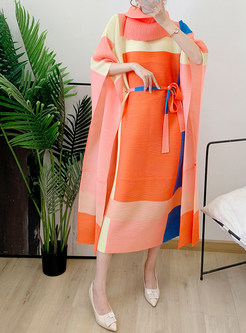 Color-Blocked Plus Size Tie Waist Long Skirts