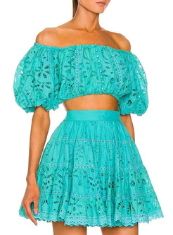 Off-The-Shoulder Cropped Dressy Tops & High Waisted Skirts Sets