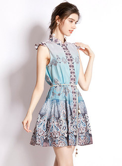 Summer Single-Breasted Printed Mini Dresses