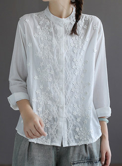 Cotton Embroidered Retro Blouses For Women