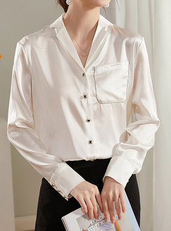 Women's Commuter Notched Collar Satin Shirts And Blouses