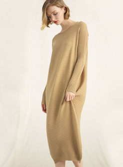 O-neck Long Sleeve Loose Sweater Dress