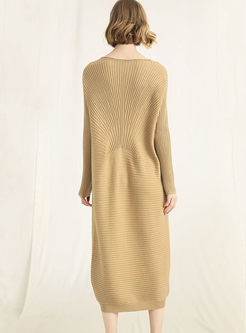 O-neck Long Sleeve Loose Sweater Dress