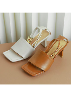 Square Toe Metal Buckle Square Heel Sandals For Women