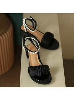 Mesh Pleated Pearl Decoration Womens Sandals