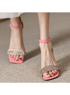 Women's Square Toe Rhinestones Decoration Pretty Sandals