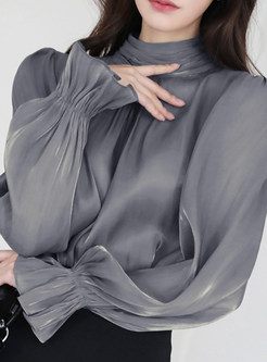 Mock Neck Blouson Sleeve Fashion Women Blouses