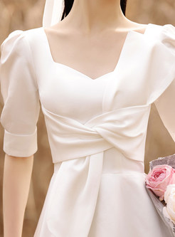 Vintage Twist Front Puff Sleeve Simple Wedding Dresses