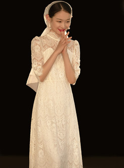 Lace Detail Half Sleeve Vintage Transparent Wedding Dresses