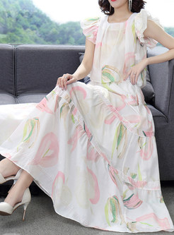 Loose Flowy Swing Printed Long Skirt Outfits