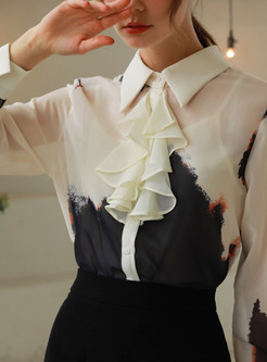 Vintage Ruffles Single-Breasted Printed Beautiful Blouses And Tops For Women