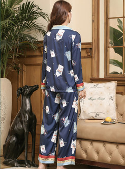Satin Printed Long Sleeve Pajama Sets For Women