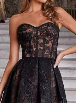 Black Water Soluble Lace Strapless Dresses