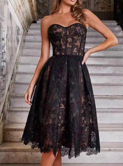 Black Water Soluble Lace Strapless Dresses