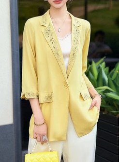 Large Lapels Embroidered Blazers For Business Casual Women