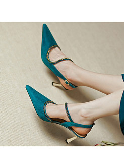 Pointed Toe Suede Rhinestones Decoration Dress Shoes For Women