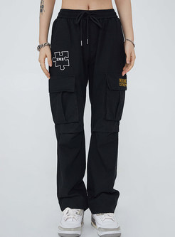 Vintage Plus Size Elastic Waist Cargo Pants For Women With Pockets