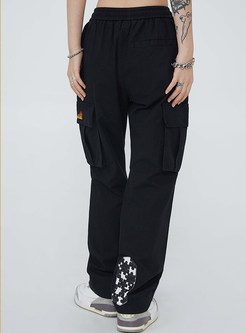 Vintage Plus Size Elastic Waist Cargo Pants For Women With Pockets