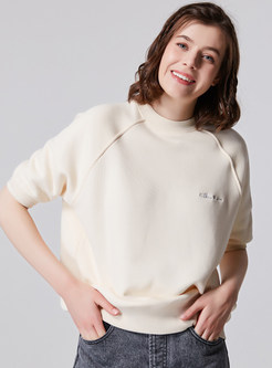 Crew Neck Pullovers Half Sleeve Womens Sweatshirts