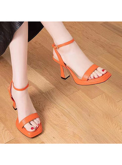 Square Toe Solid Color High Heels